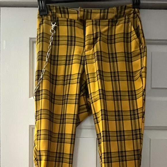Hot Topic Yellow Plaid Pants With Detachable Chain - Picture 1 of 4